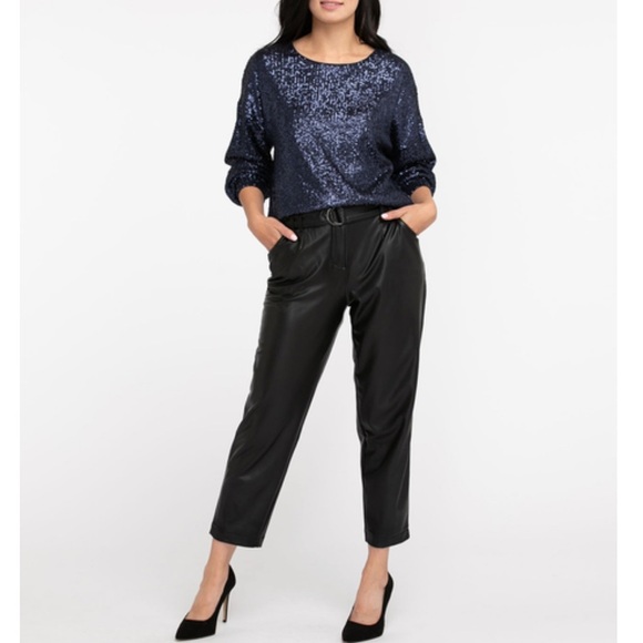 Cleo Petites Vegan Leather Paper Bag Pants, Black Size 12P. NWOT - Picture 15 of 16